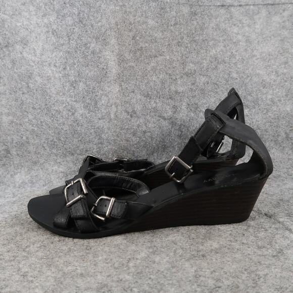 Old Navy Shoes Womens 10 Sandals Wedge Buckle Straps Black Casual Open Toe - Picture 4 of 13
